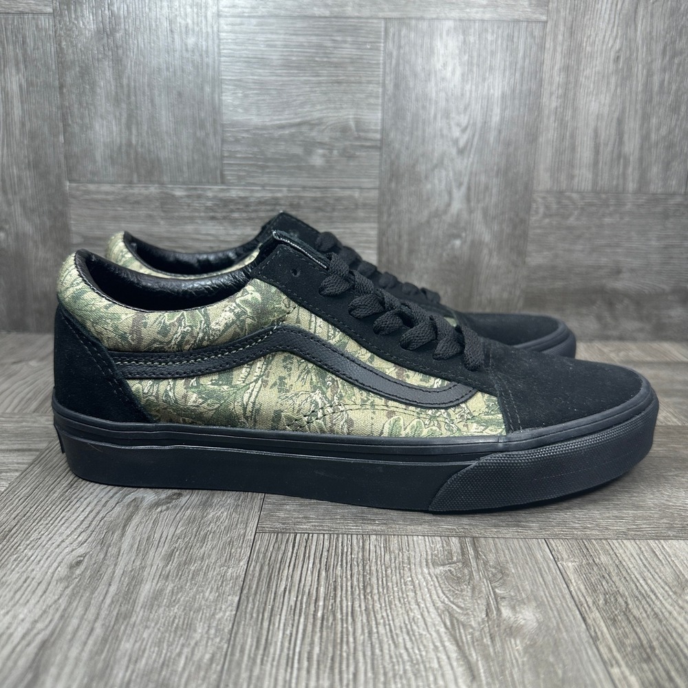 Vans Old Skool Sneakers Women 7 Black Green Camo Suede Canvas NEW
